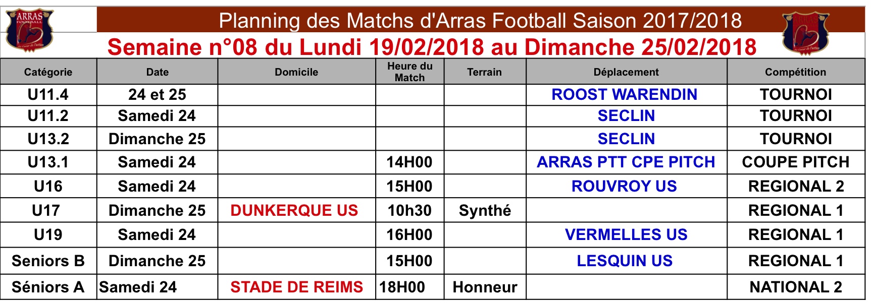 Planning des Matchs S08 PDF